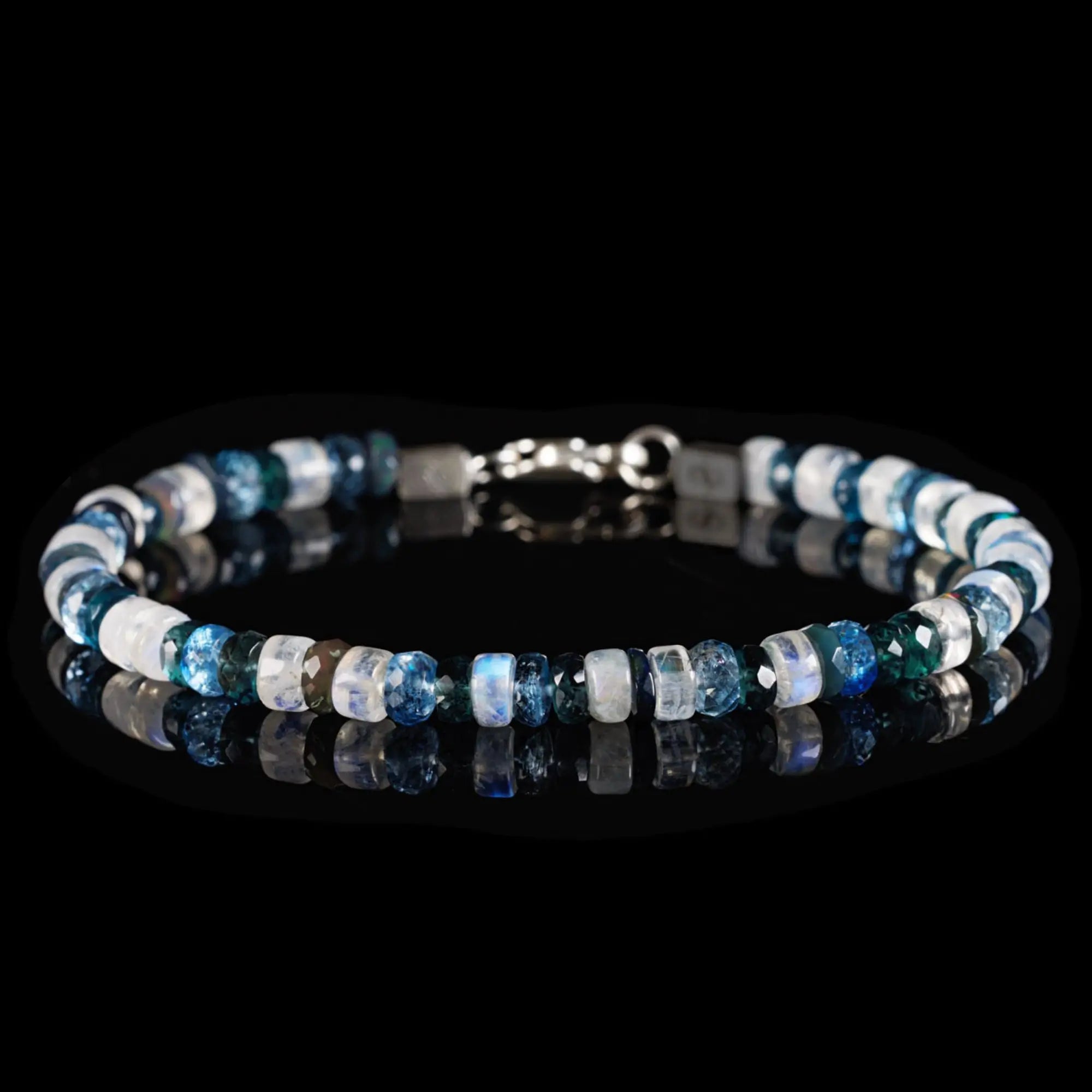 Indigo Kyanite - Aquamarine - Black Opal - White Moonstone Bracelet IV (5-6mm)