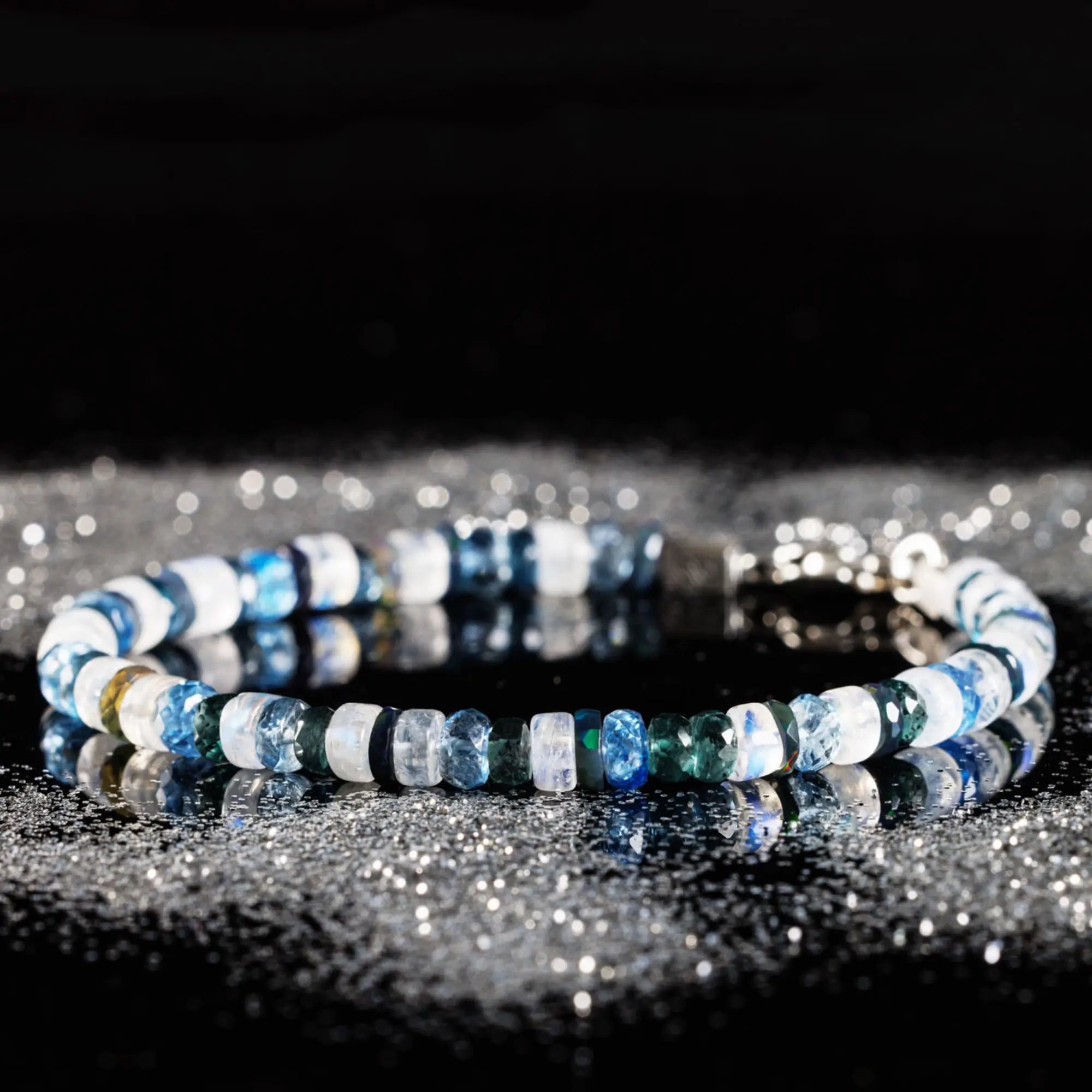 Indigo Kyanite - Aquamarine - Black Opal - White Moonstone Bracelet IV (5-6mm)
