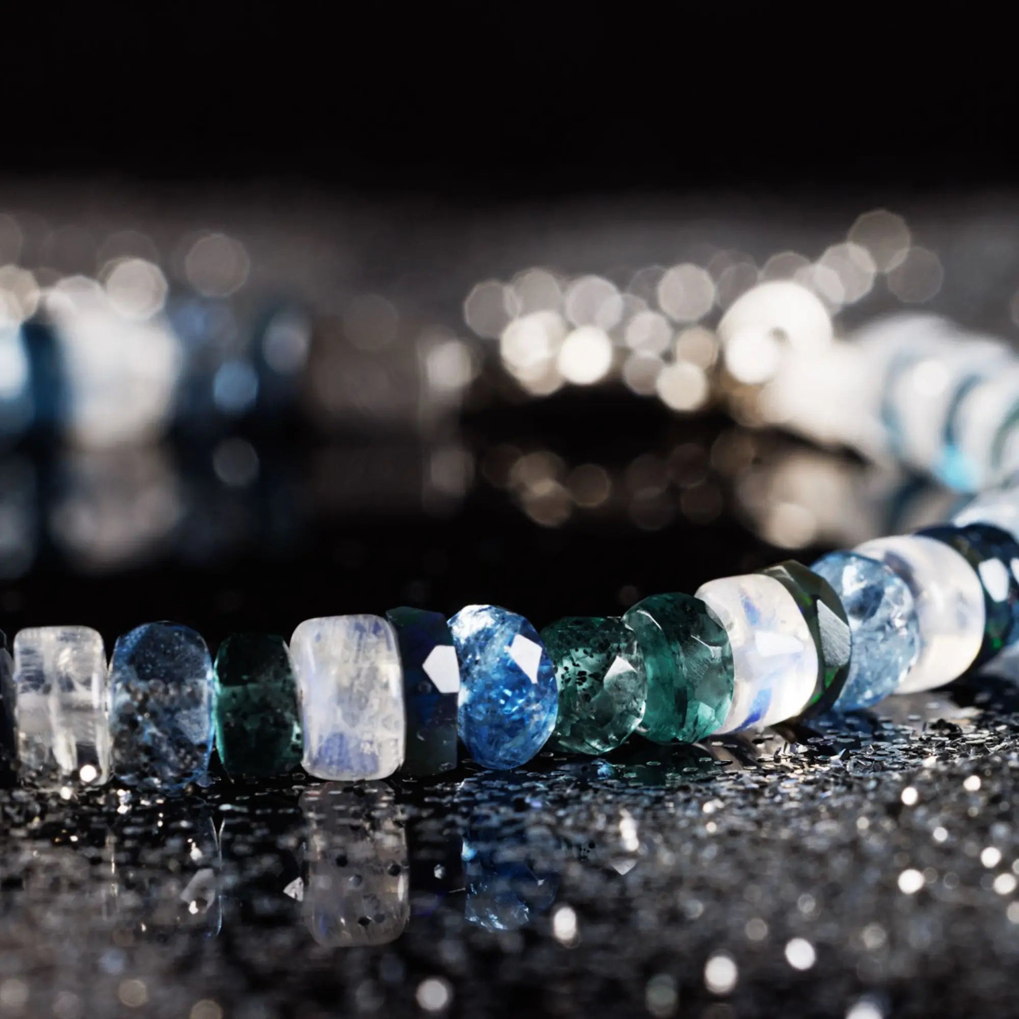 Indigo Kyanite - Aquamarine - Black Opal - White Moonstone Bracelet IV (5-6mm)